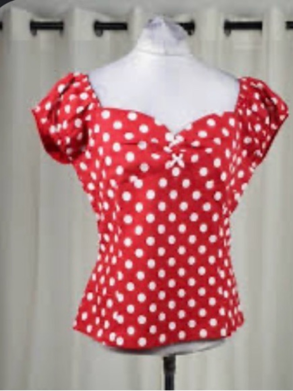 LINDY BOP Rockabilly red with white polka dot pin up top. Size medium